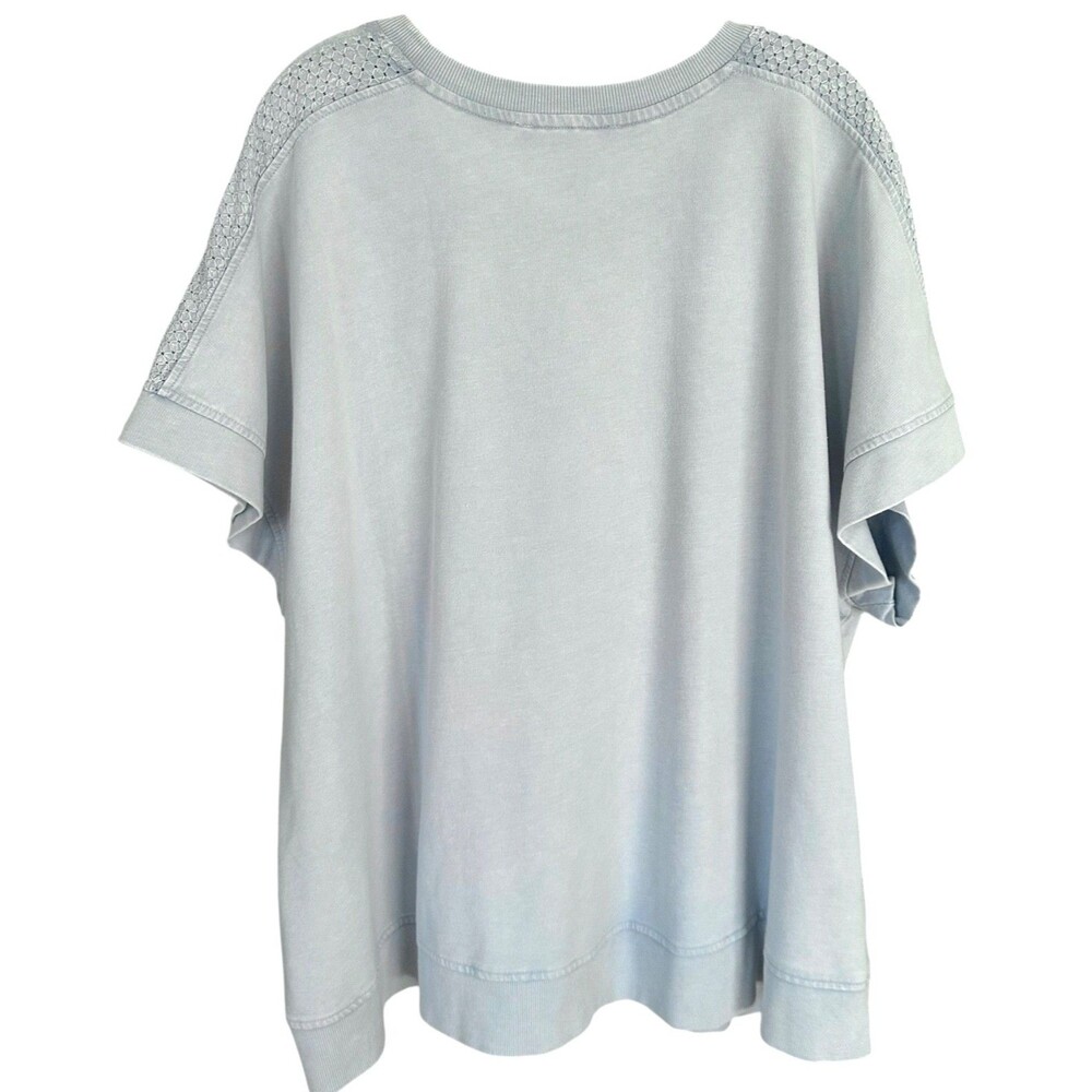 Jane & Delancey Women's Garment Dye Top Short Eyelet Sleeve Plus Size 3X Blue - Picture 2 of 8